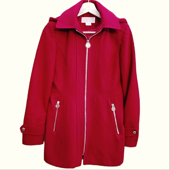 ⛔️SOLD⛔️ Michael Kors Blood Red Winter Wool Blend Jacket - Picture 2 of 6